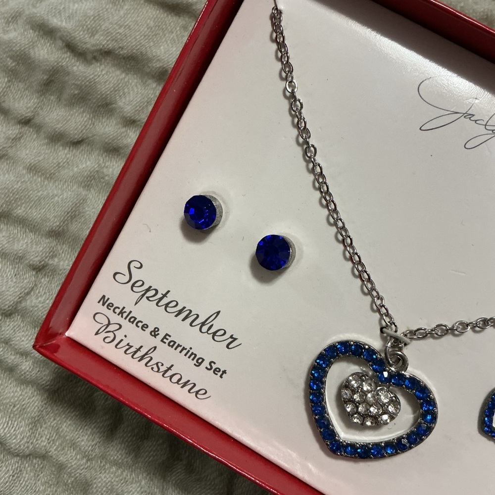 Blue Heart September Birthstone Necklace and Earring Set